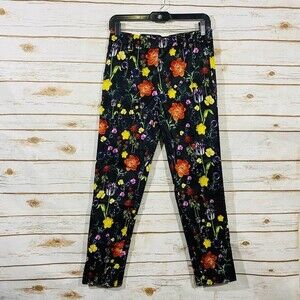 New H&M Women's Floral Cigarette Zip Up Trouser Pants  Size 8